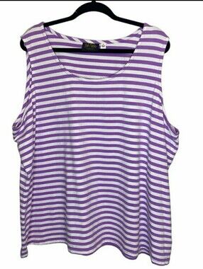 Bob Mackie Wearable Art, Purple & White Striped Sleeveless Tank Top - Size 3X